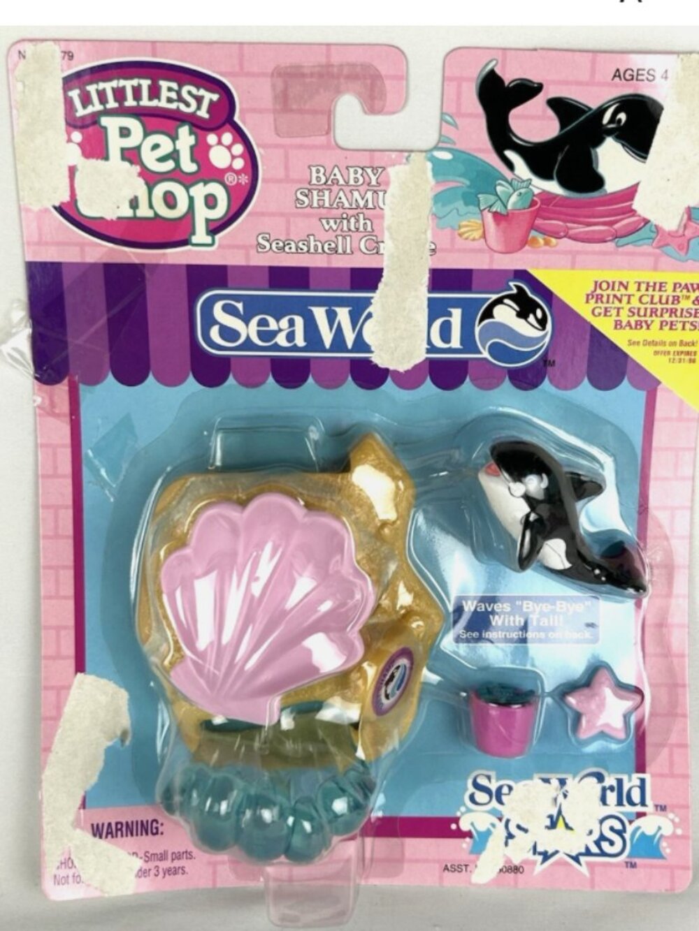 Vtg Littlest Pet Shop Baby Shamu Seashell Cradle Sea World Stars Whale Sealed